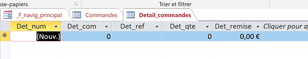 Table Access du détail des commandes clients à enrichir automatiquement depuis le formulaire