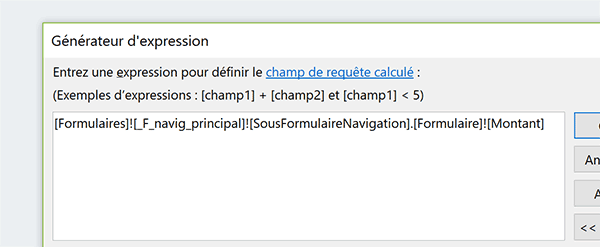 Expression de requête Access et correspondance dynamique avec le formulaire des commandes clients