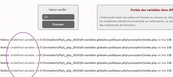 Variable publique Php non définie génère une erreur dans le code de la boucle