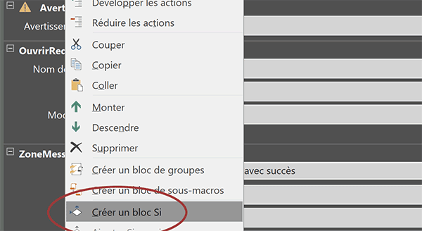 Regrouper des actions de macro Access existantes dans un bloc Si