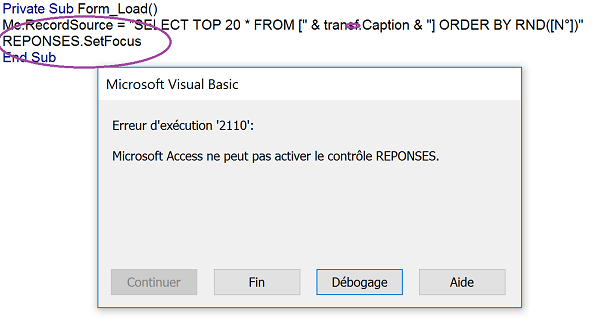 Erreur VBA Access, impossible accéder contrôle de formulaire masqué
