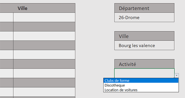 Trois listes déroulantes reliées en cascade par formules Excel