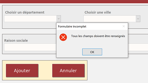 Sécurité formulaire Access, inscription refusée si champs vides