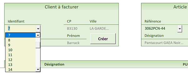 Importer informations depuis base de données Excel aux choix dans listes déroulantes