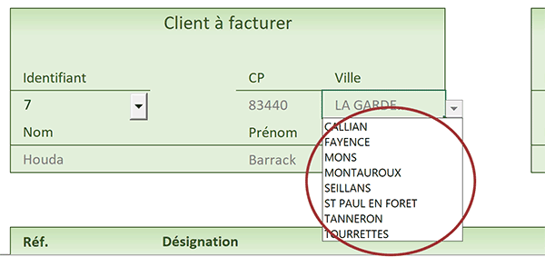 Liste déroulante Excel des villes adaptée dynamiquement au code postal saisi par le code VBA