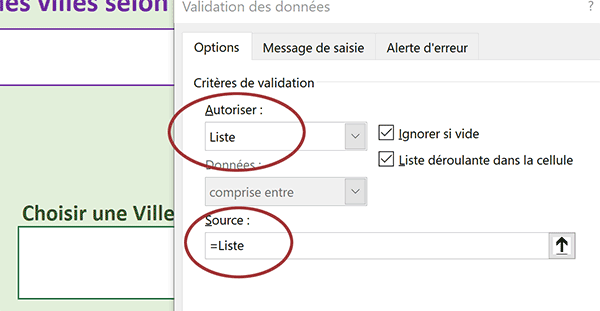 Remplir dynamiquement le contenu de liste déroulante Excel par relation avec plage nommée variable en hauteur