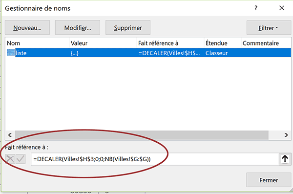 Fonction Excel Decaler dans nom de plage pour adapter automatiquement hauteur en fonction du contenu