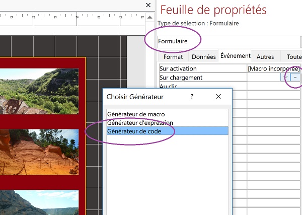 Déclencher un code Visual Basic Access au chargement du formulaire de photos