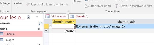 Archiver chemin accès aux images par code VBA dans table de base de données