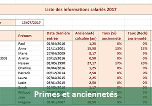 Calculs de primes selon ancienneté avec Excel