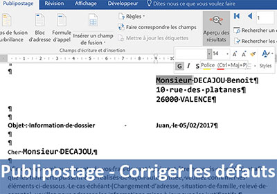 Corriger les problèmes de Police liés au Publipostage