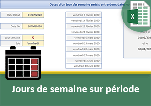 Dates d un jour de semaine entre deux dates