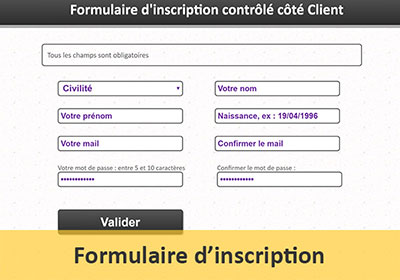 Formulaire d inscription Web contrôlé en Javascript