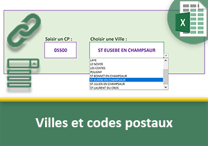 Liste Excel des villes selon le code postal saisi