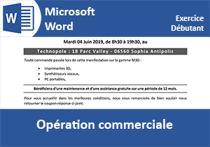 Opération commerciale, exercice Word débutant