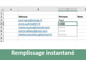 Remplissage instantané lors de la saisie Excel