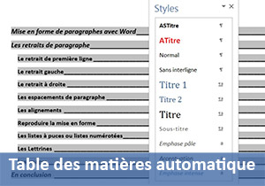 Table des matières Word avec les styles de mise en forme