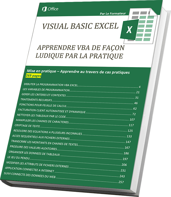 Livre numérique pour débuter en VBA Excel et apprendre la programmation à télécharger en PDF